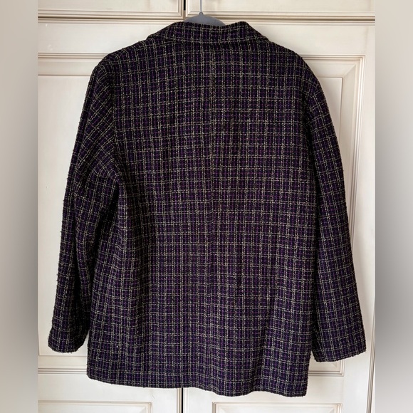 Liz Claiborne Black/Purple Plaid Button-Front Pea Coat/Blazer Wool blend. Med - Picture 3 of 4